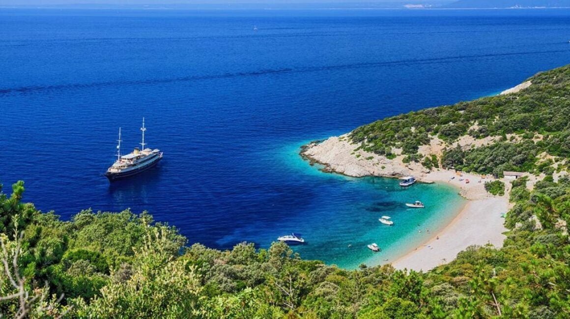 Sveti Ivan beach under the city of Lubenice on Island of Cres