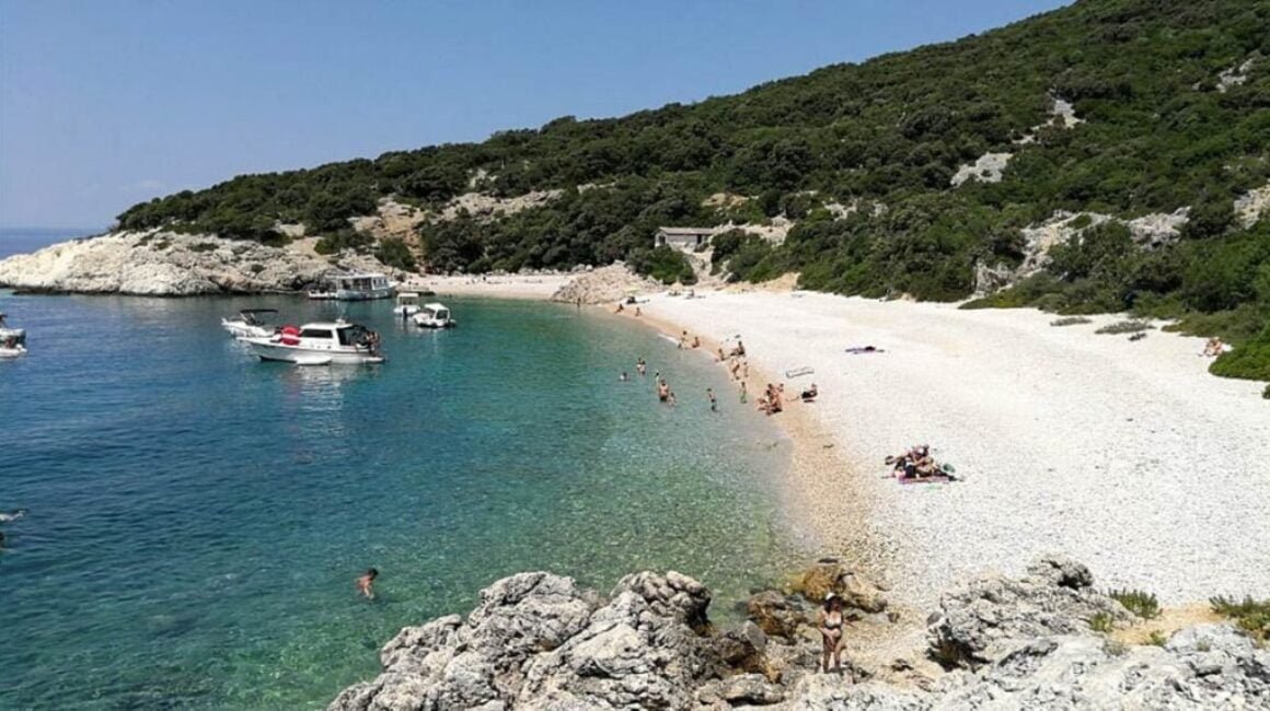 Sveti Ivan beach under the city of Lubenice on Island of Cres