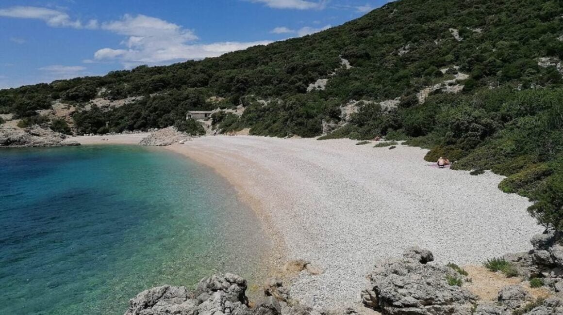 Sveti Ivan beach under the city of Lubenice on Island of Cres